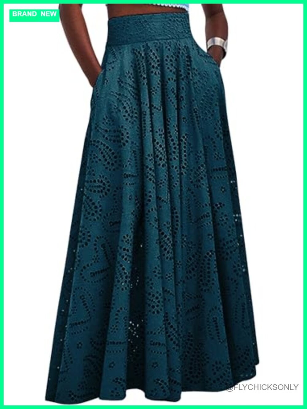Women's Maxi Skirt A-Line Eyelet Embroidered Flowy Party